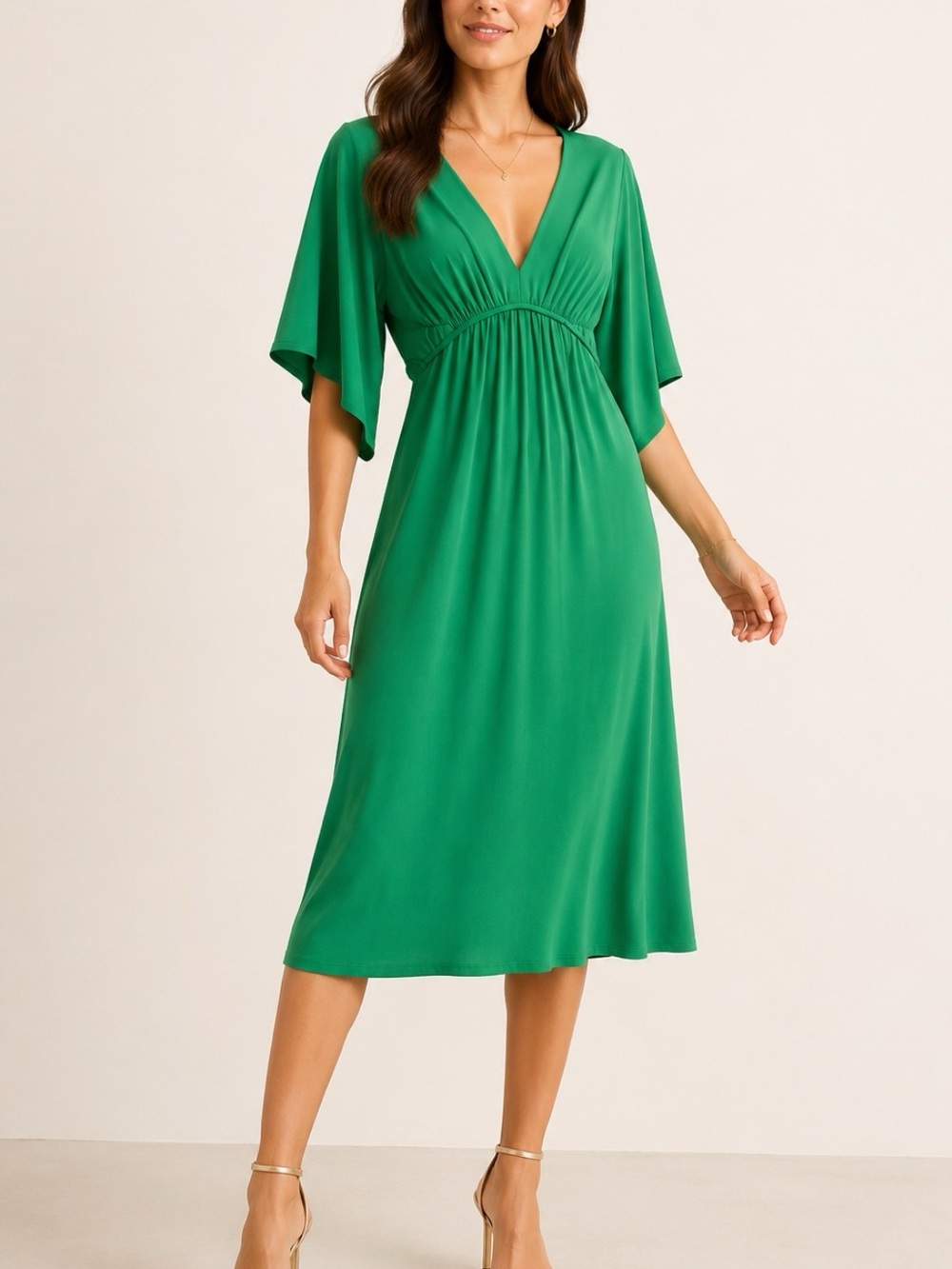 ABS Allen Schwartz Emerald Green V-Neck Midi Dress